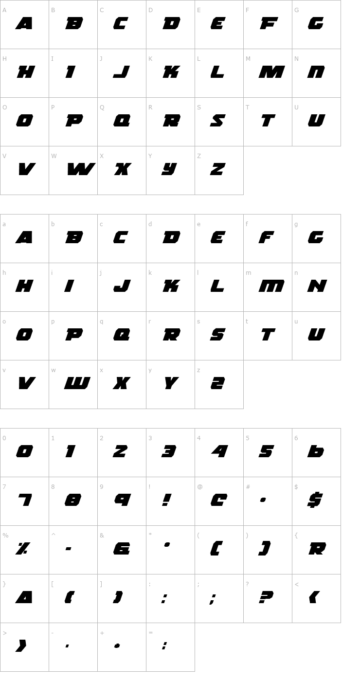 Character Map Rogue Hero Expanded Italic Font
