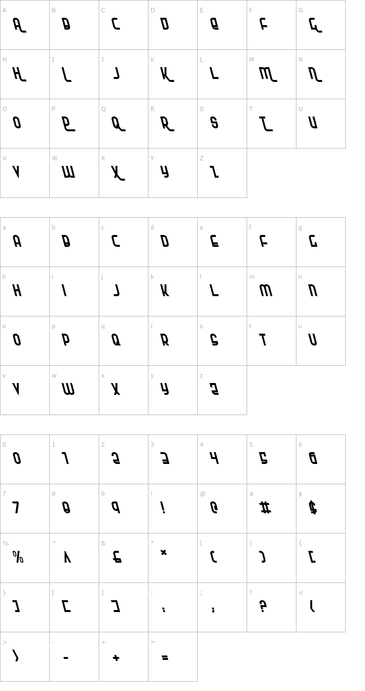Character Map Ro'Ki'Kier Leftalic Font