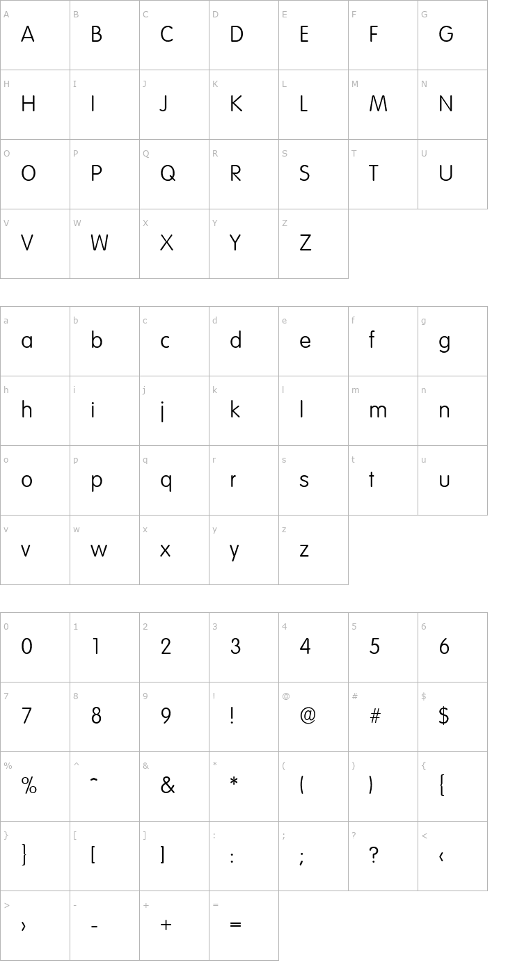 Character Map RolandBecker-Light Font