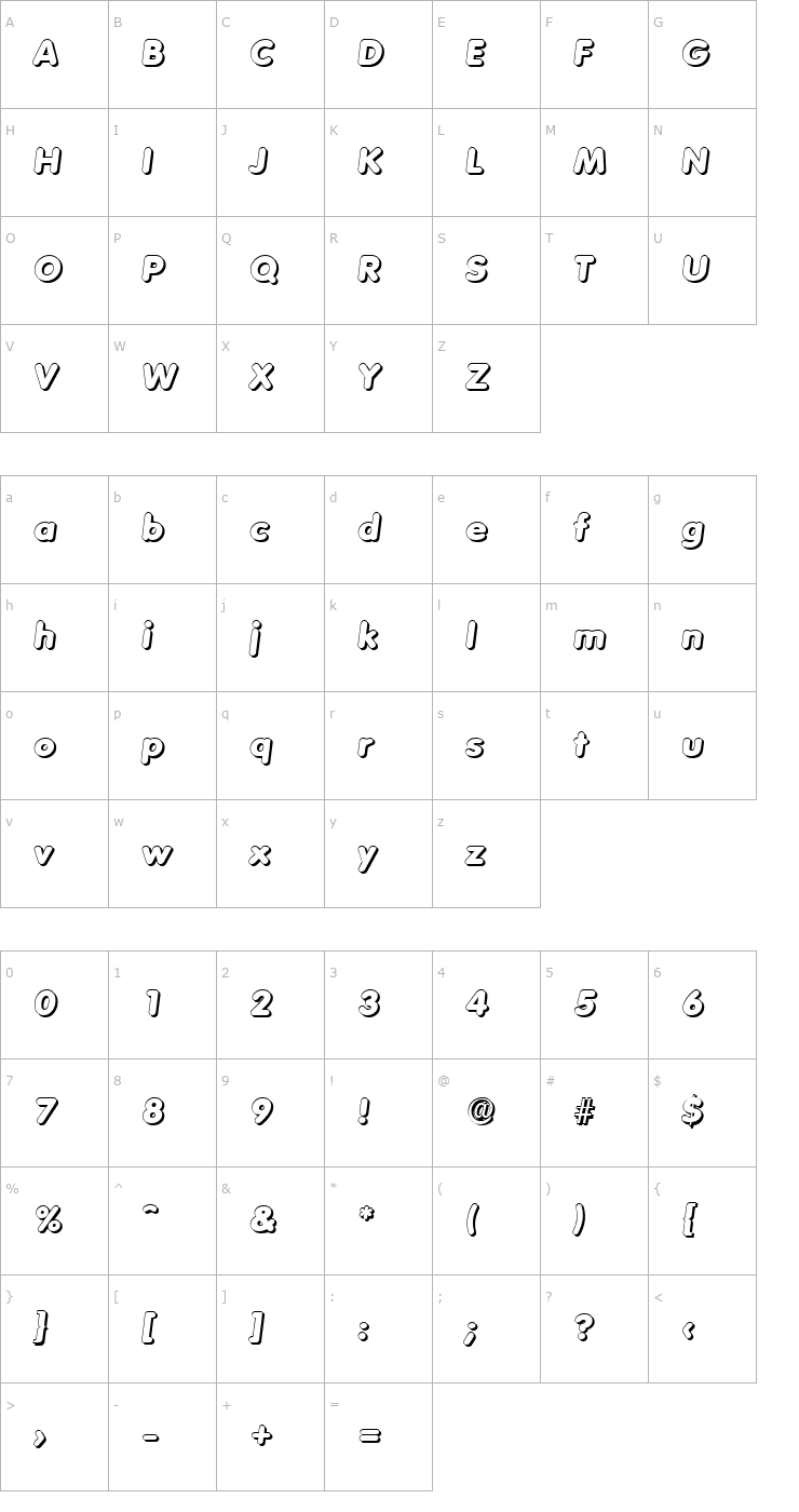 Character Map RolandBeckerShadow-Heavy-Italic Font