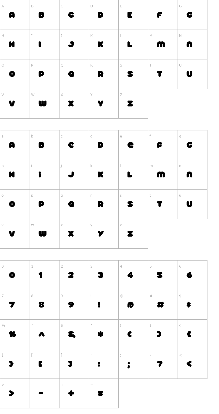 Character Map Roller Baby BV Font