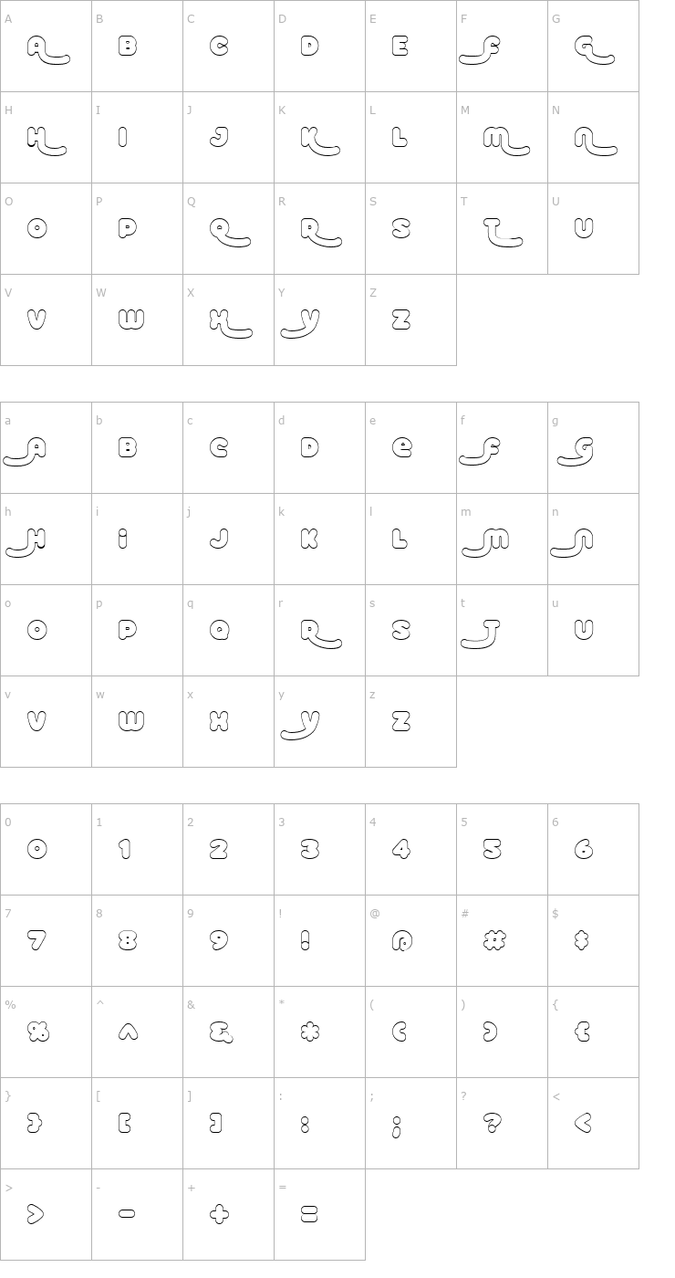 Character Map Roller Baby BV Alt Shadow Font