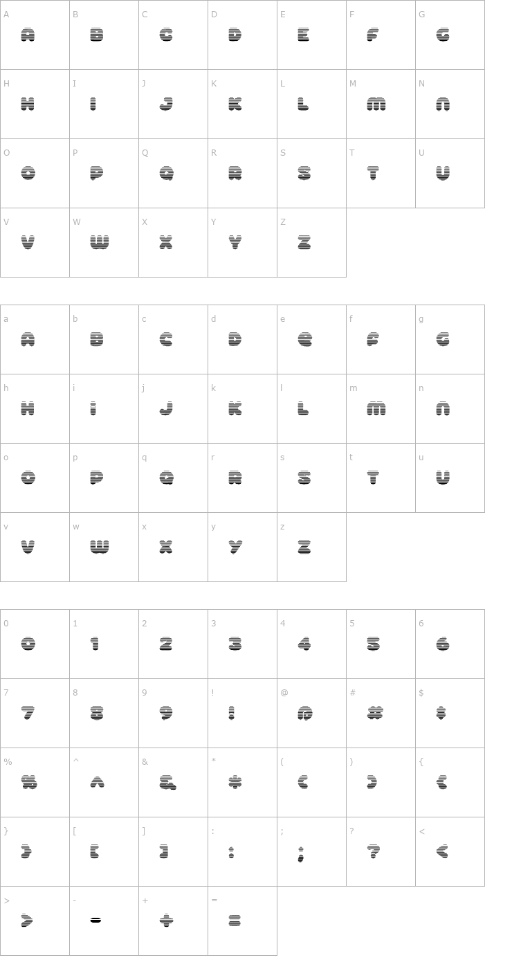 Character Map Roller Baby BV Gradient Font