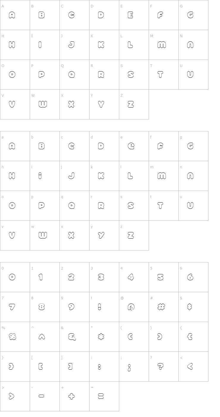 Character Map Roller Baby BV Shadow Font