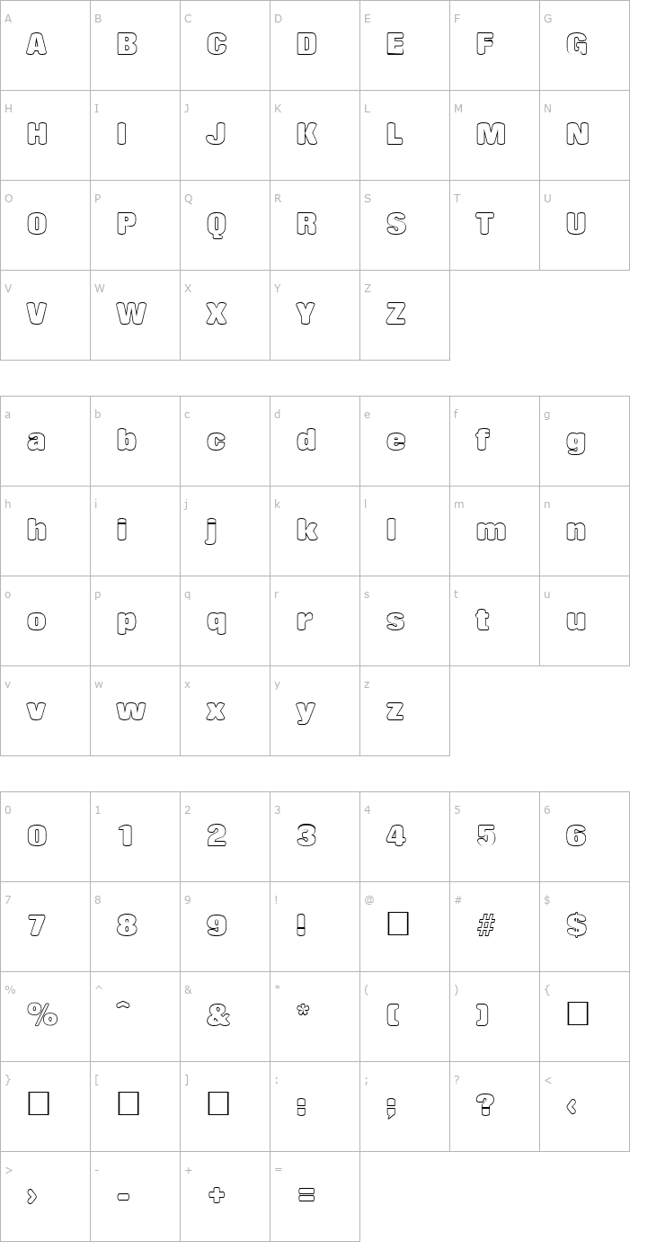 Character Map RollingOutline Regular Font