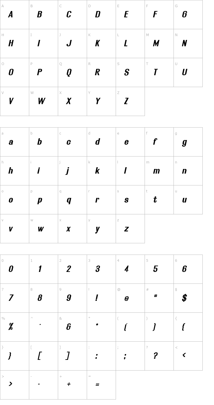 Character Map Rollout Bold Oblique Font