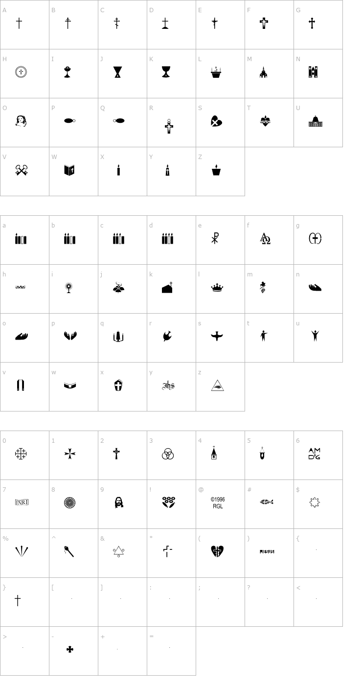 Character Map Roman Catholic Font