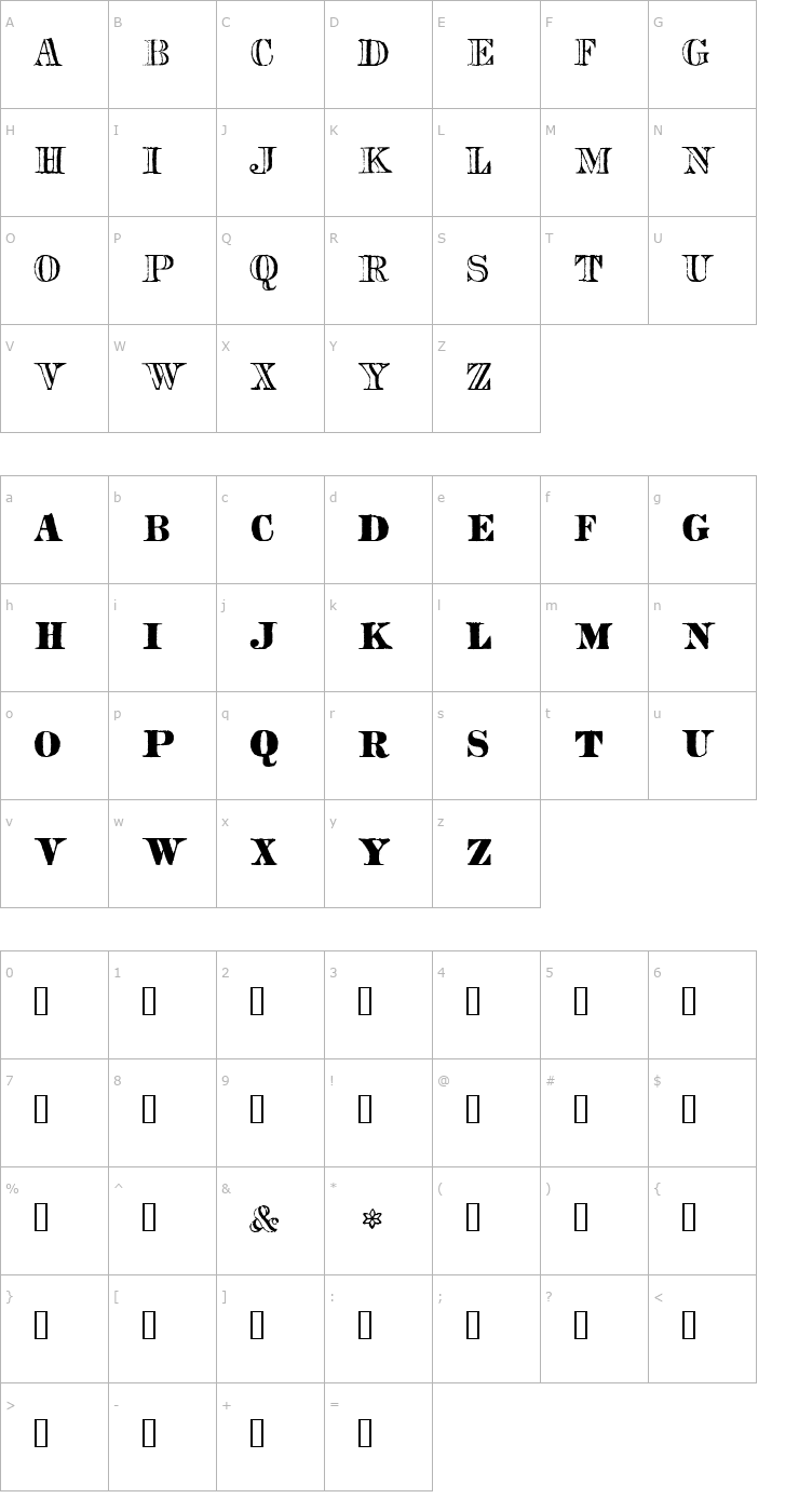 Character Map Roman Engraved HPLHS Font
