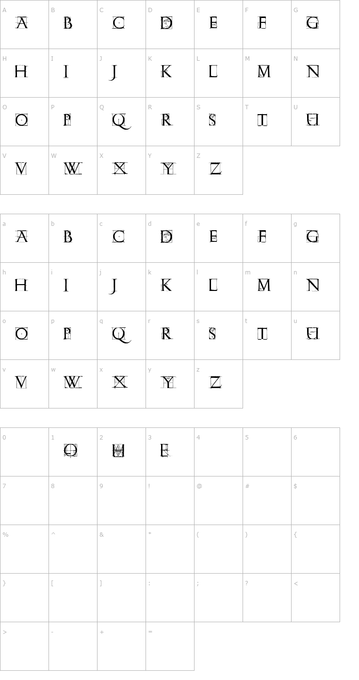 Character Map Roman Grid Caps Font