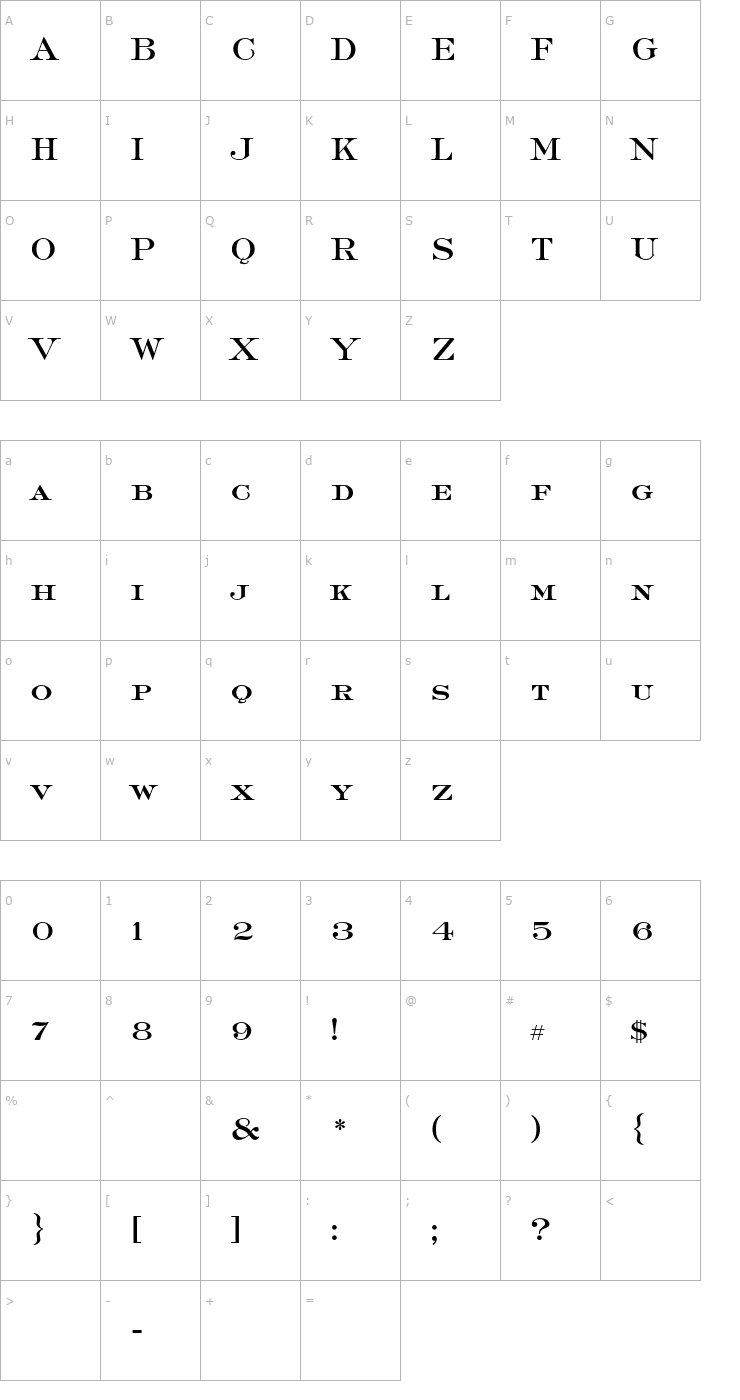 Character Map Roman Medium AT Font