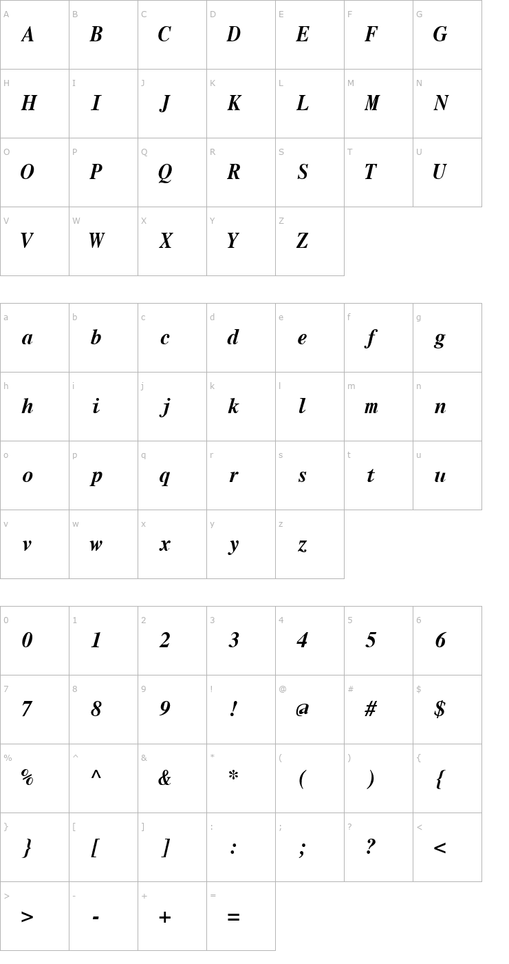 Character Map Roman Mono Bold Italic Font