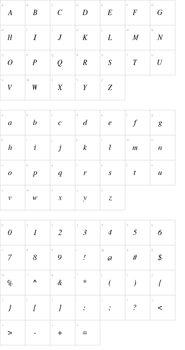 Character Map Roman Mono Italic Font