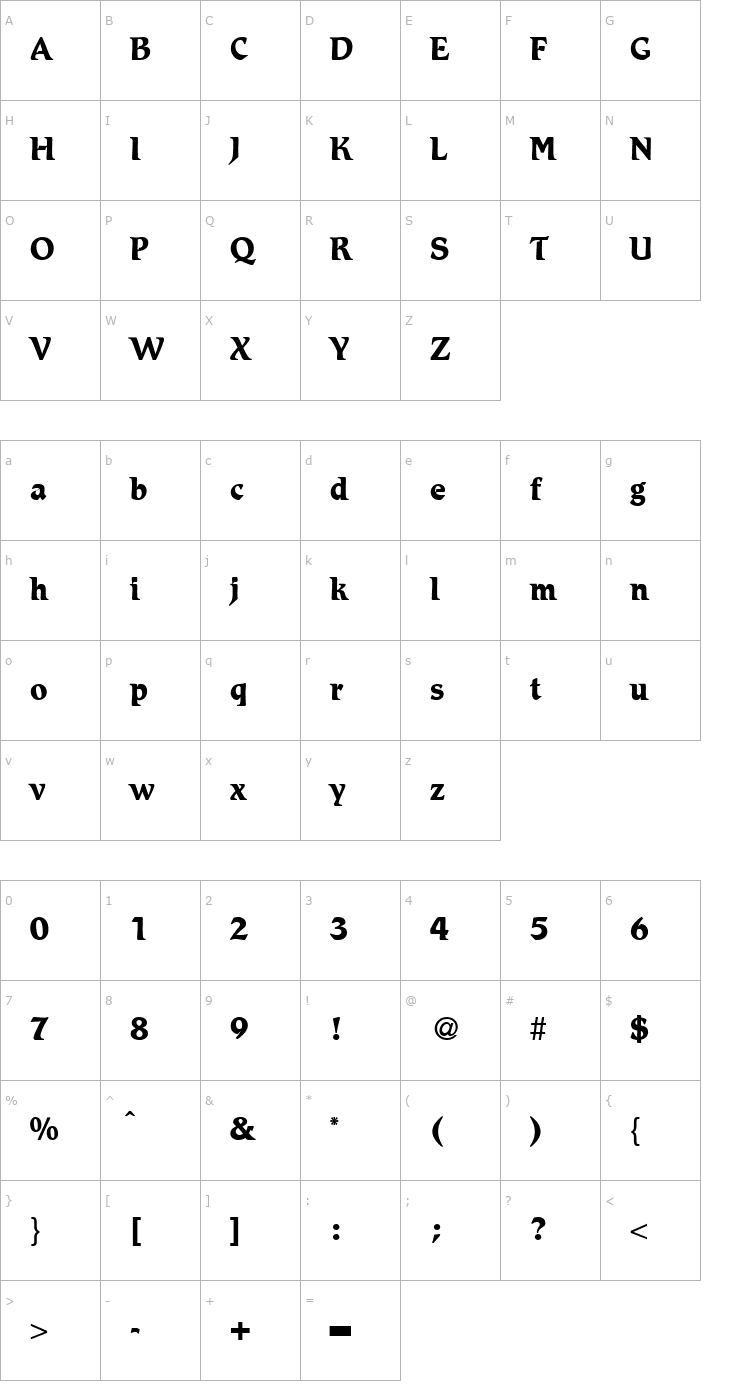 Character Map Romance-Bold Font