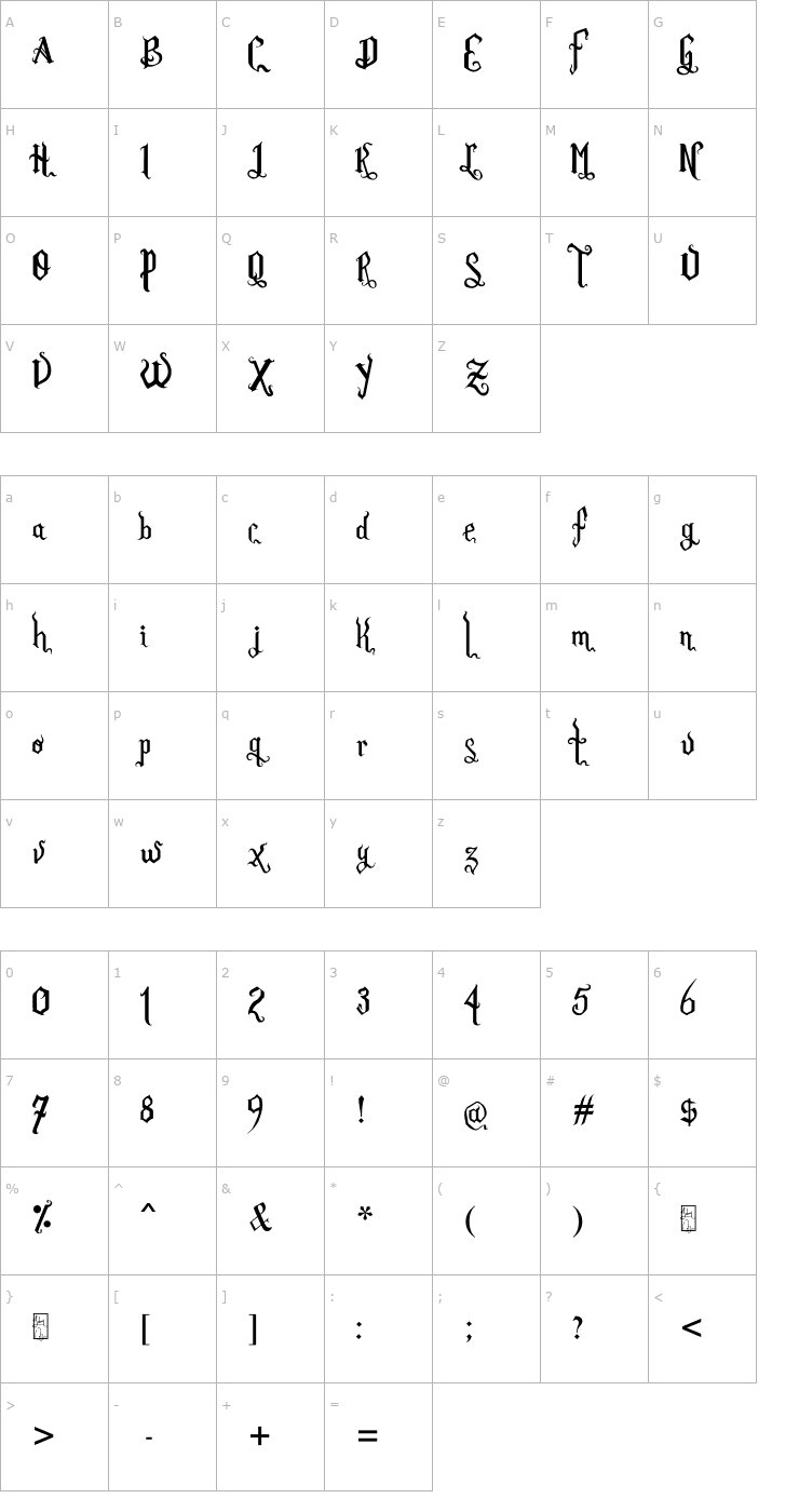 Character Map Romance Fatal Goth Premium Font