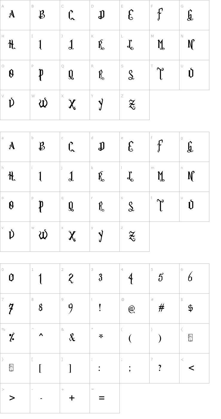 Character Map Romance Fatal Goth Versal Font