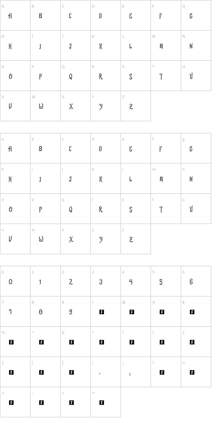 Character Map Romance fatal LCD Font