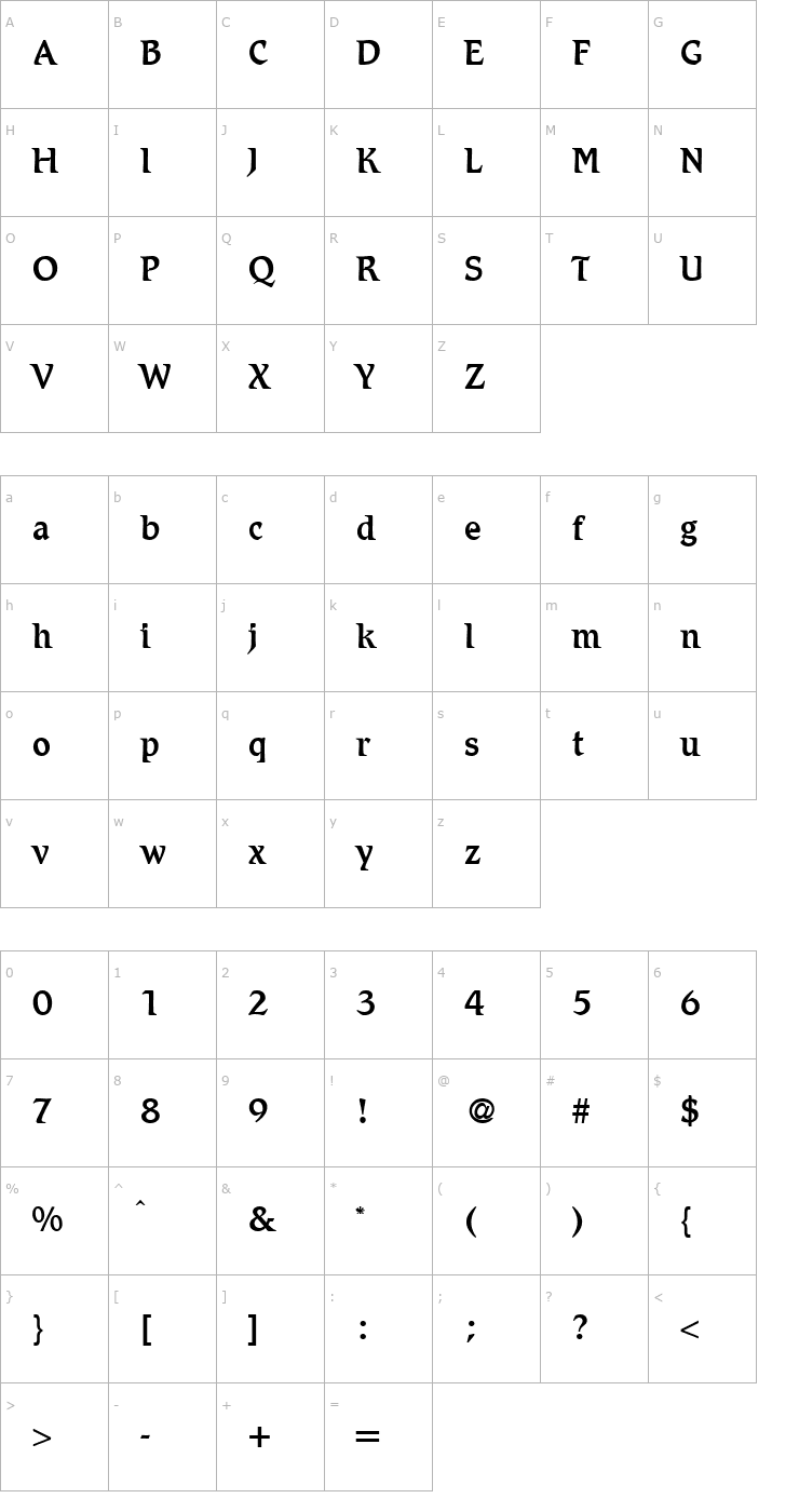 Character Map RomanceMedium-Regular Font