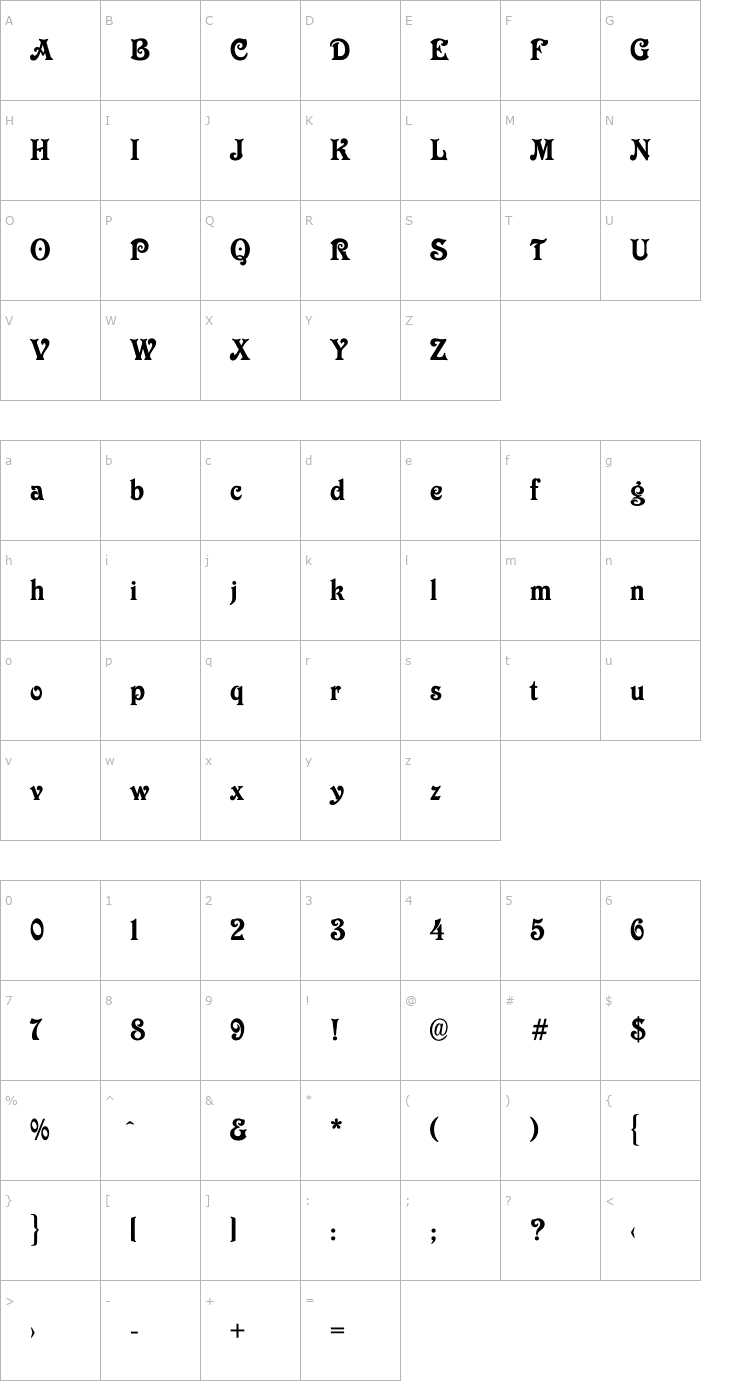 Character Map Rome Decor Font