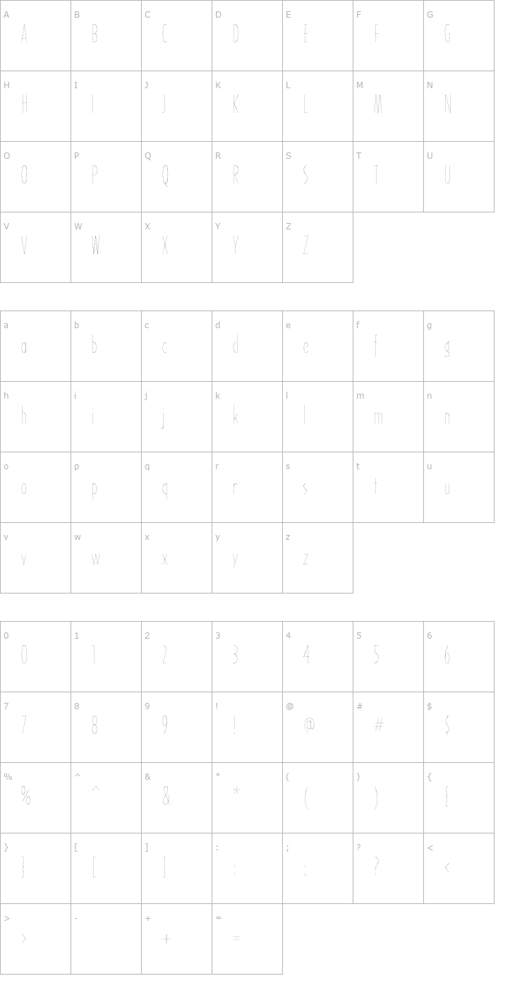 Character Map Romeo FB Cond Skinny Font