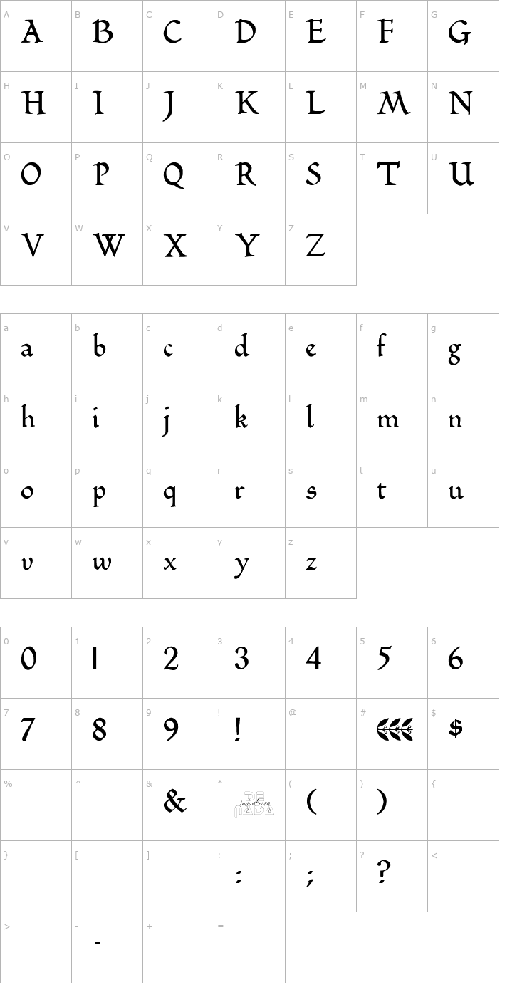 Character Map Romeodn Regular Font