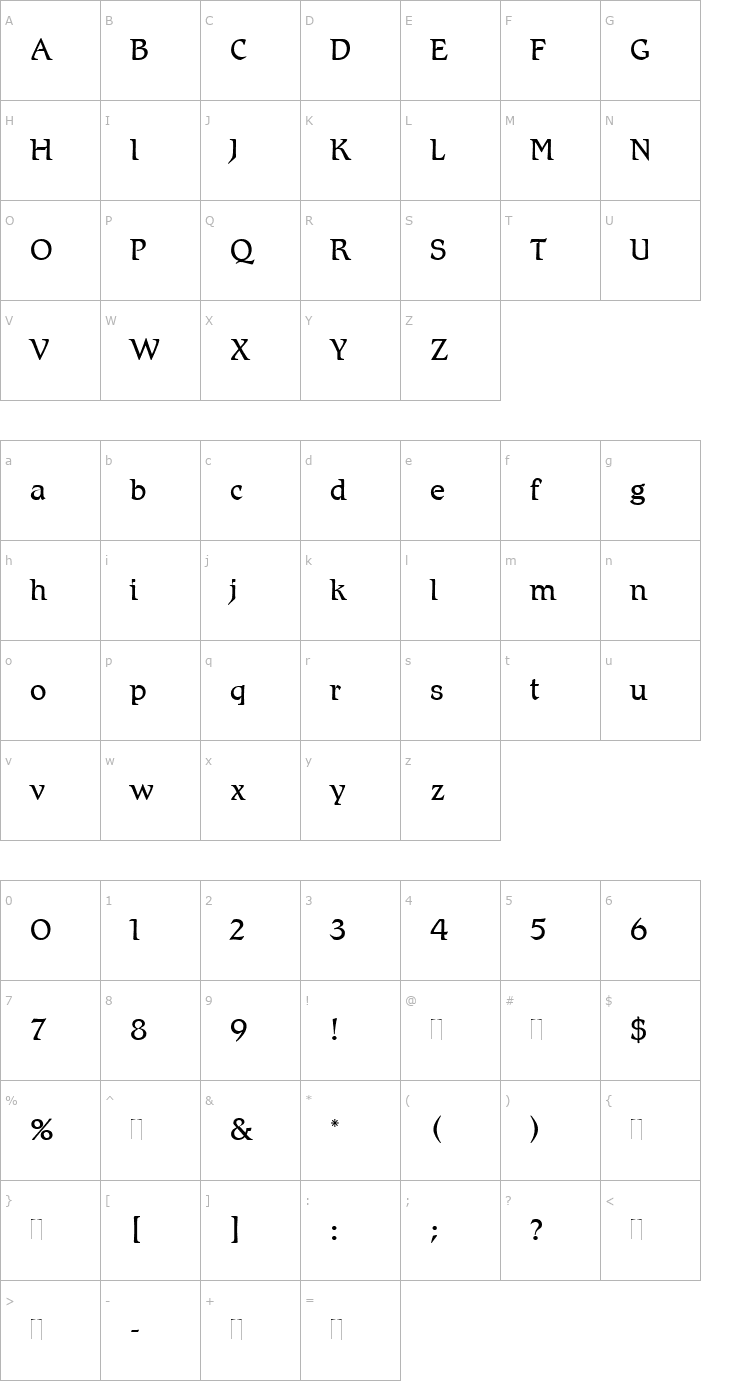 Character Map Romic Light Plain Font