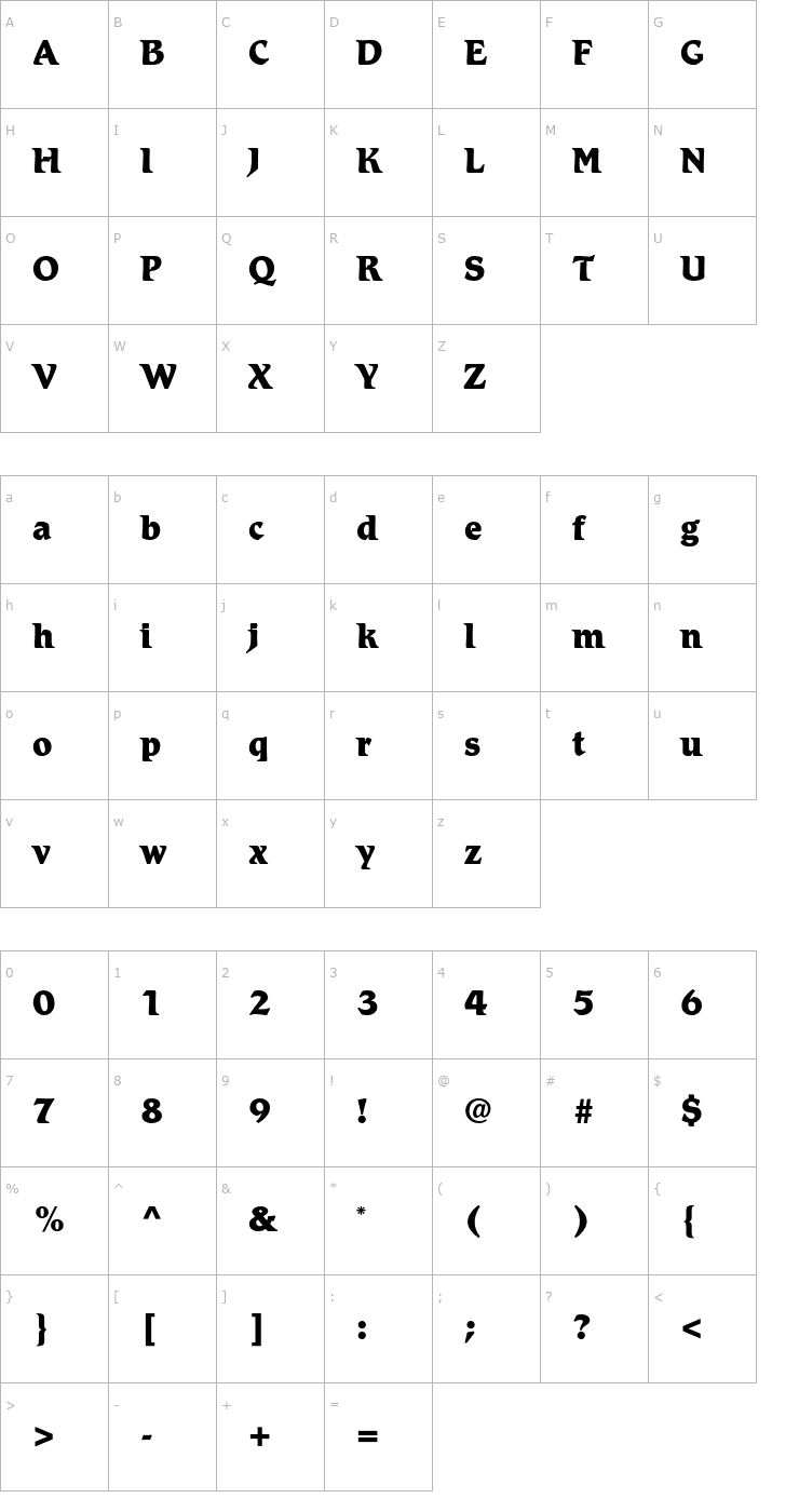 Character Map RomicStd-ExtraBold Font