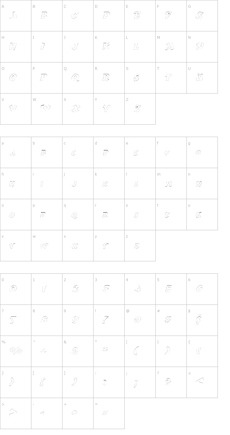 Character Map RomulusOutline Italic Font