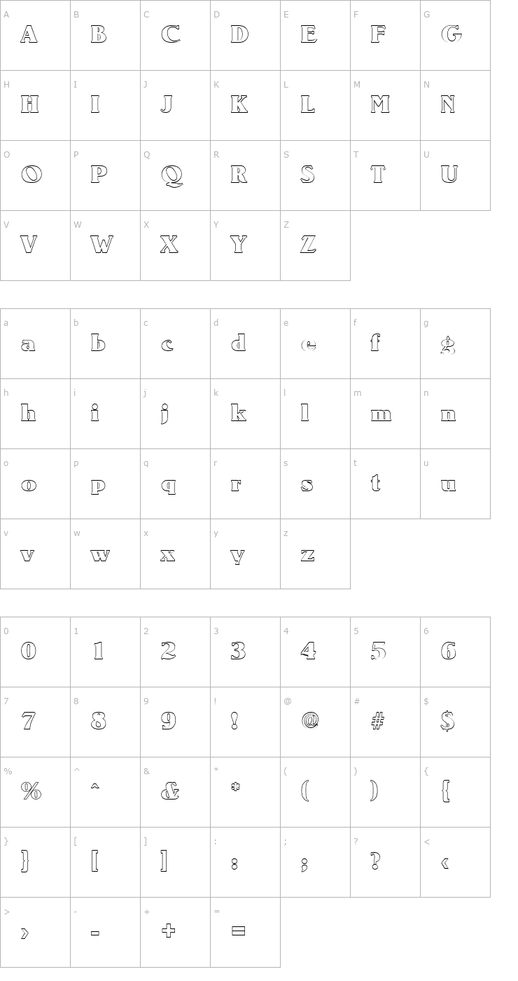 Character Map RonaldBeckerOutline-Heavy-Regular Font