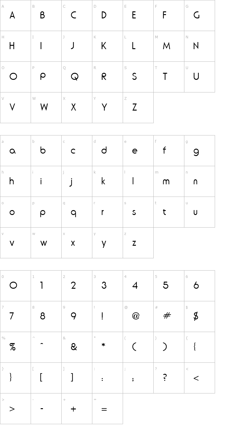 Character Map Ronda Light Regular Font