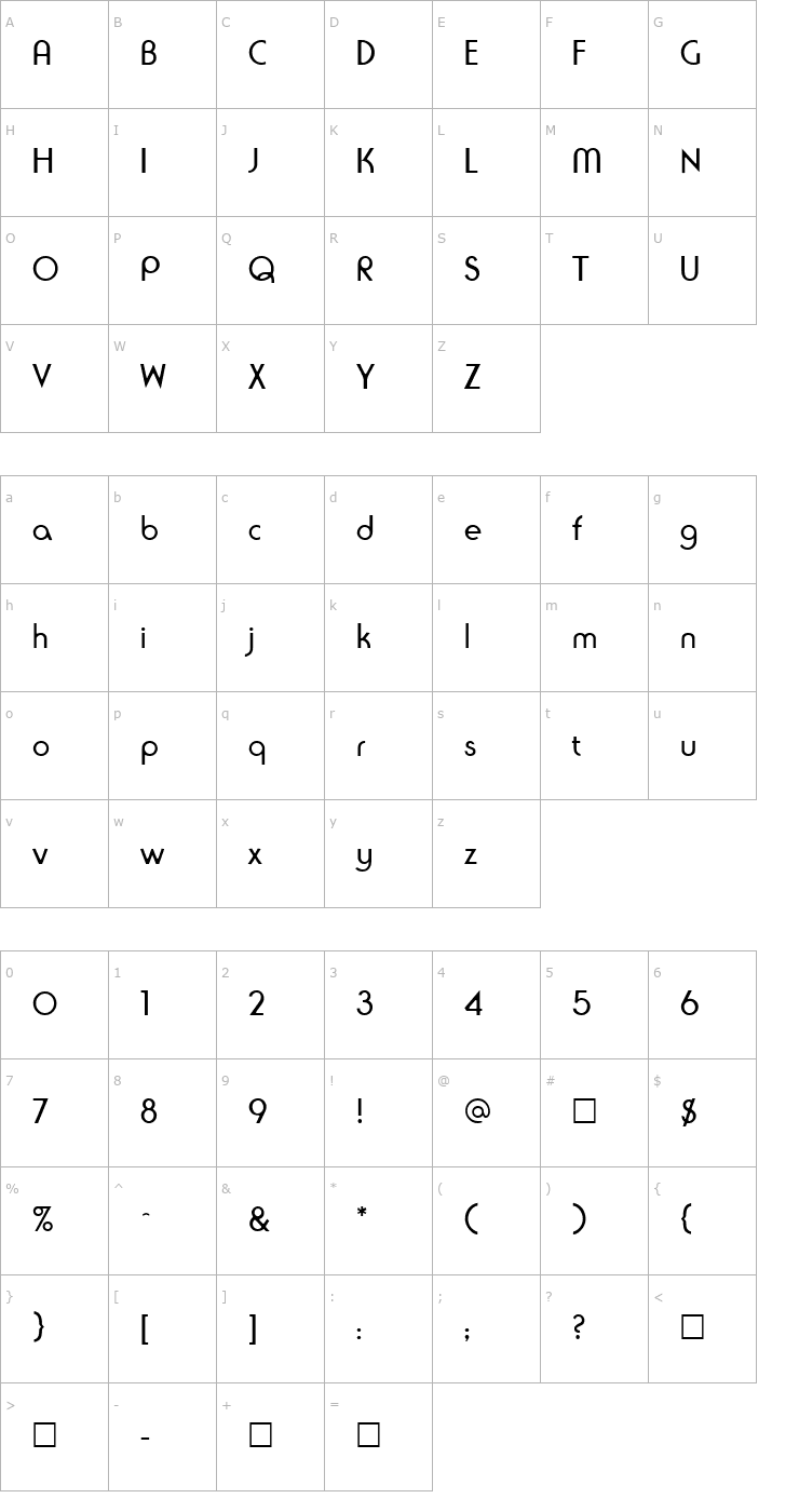 Character Map Rondalo Regular Font