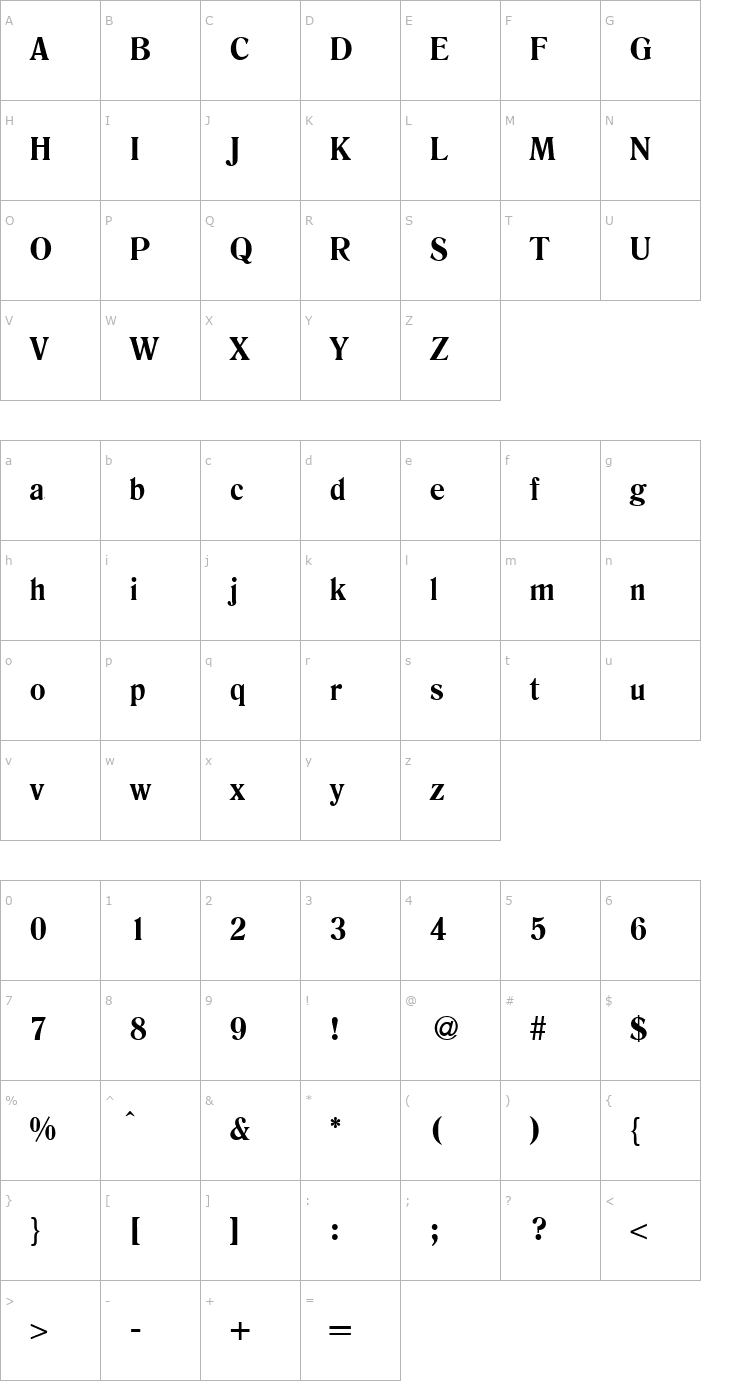 Character Map Rookie-Bold Font