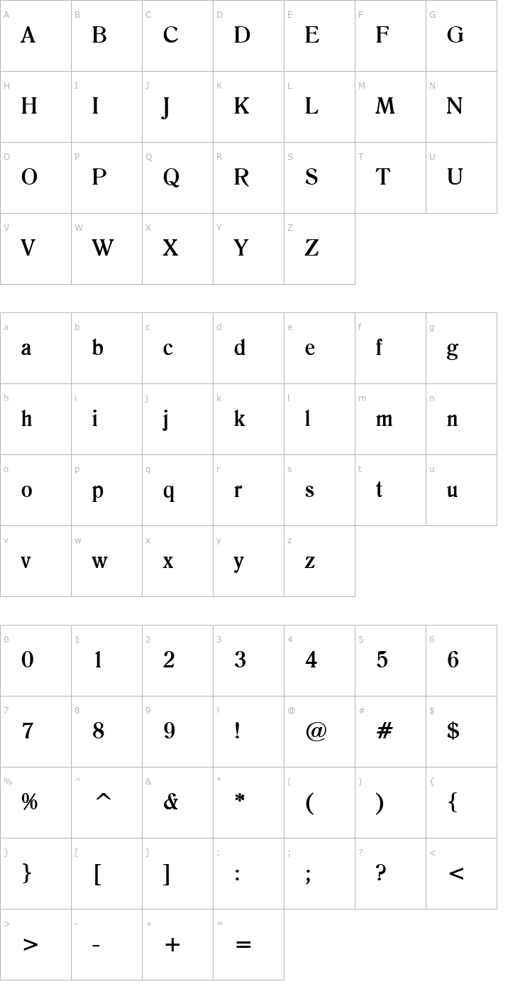 Character Map Roomy Bold Font