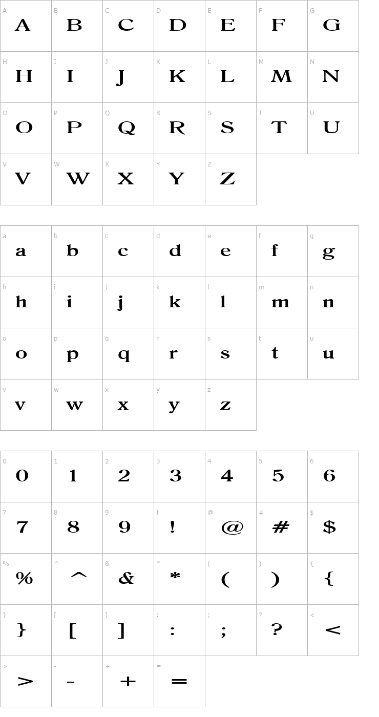 Character Map Roomy Extended Bold Font