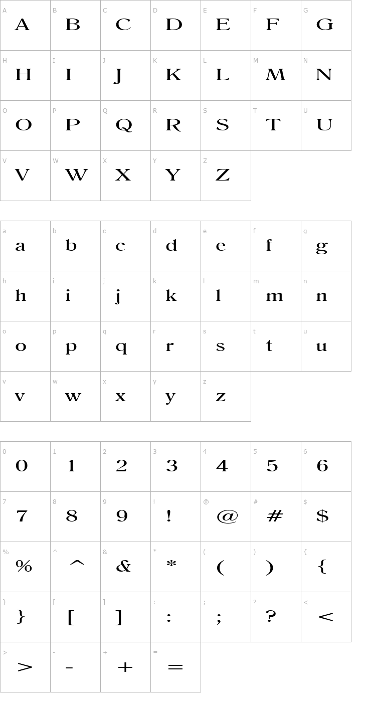 Character Map Roomy Extended Normal Font