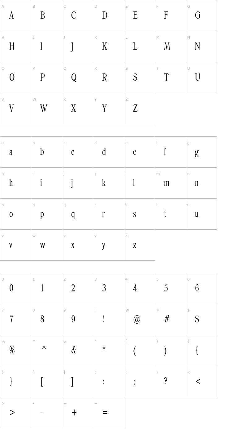 Character Map Roomy Thin Normal Font