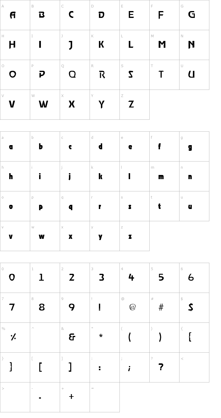 Character Map Roost Regular Font