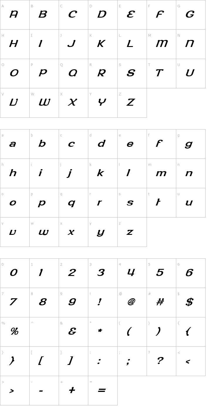 Character Map RoppongiOblique Font