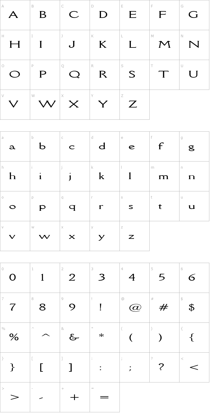 Character Map Rory Extended Normal Font