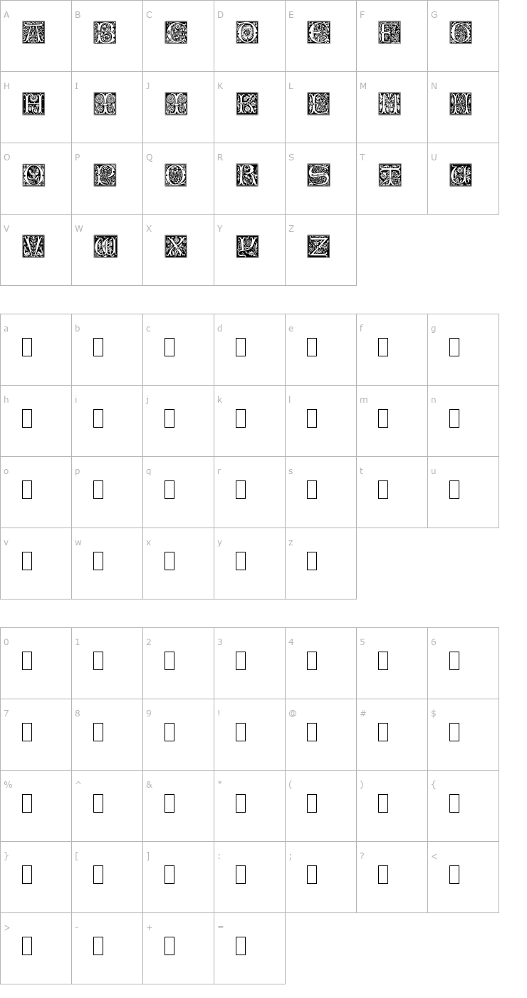Character Map Rose Caps Font