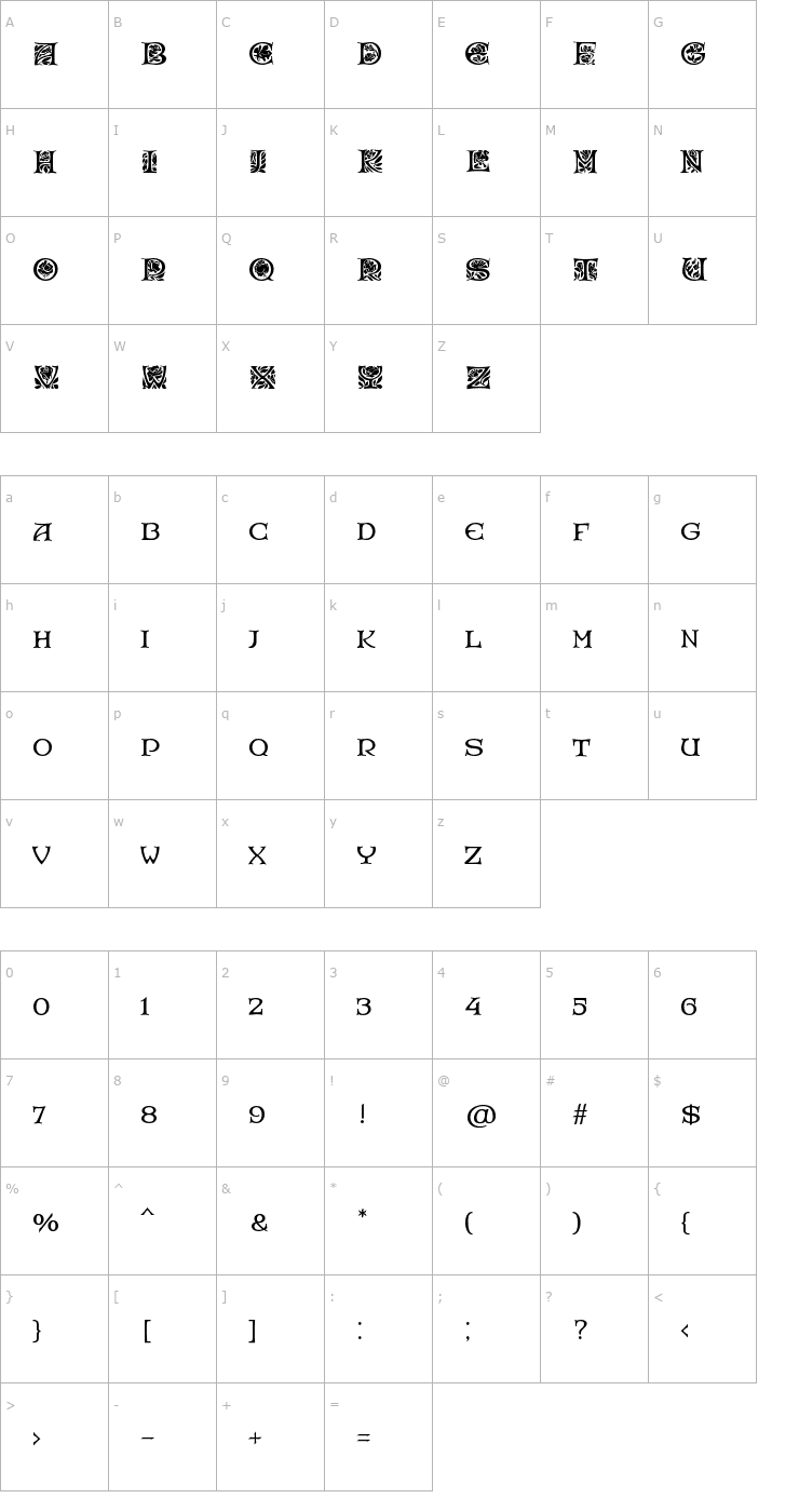 Character Map RoseGardenEF-Bold Font