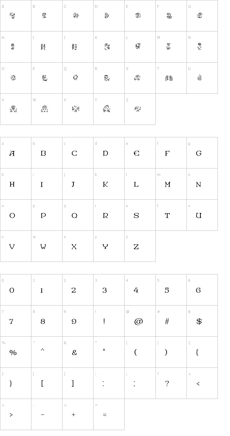 Character Map RoseGardenEF-InlayTwo Font