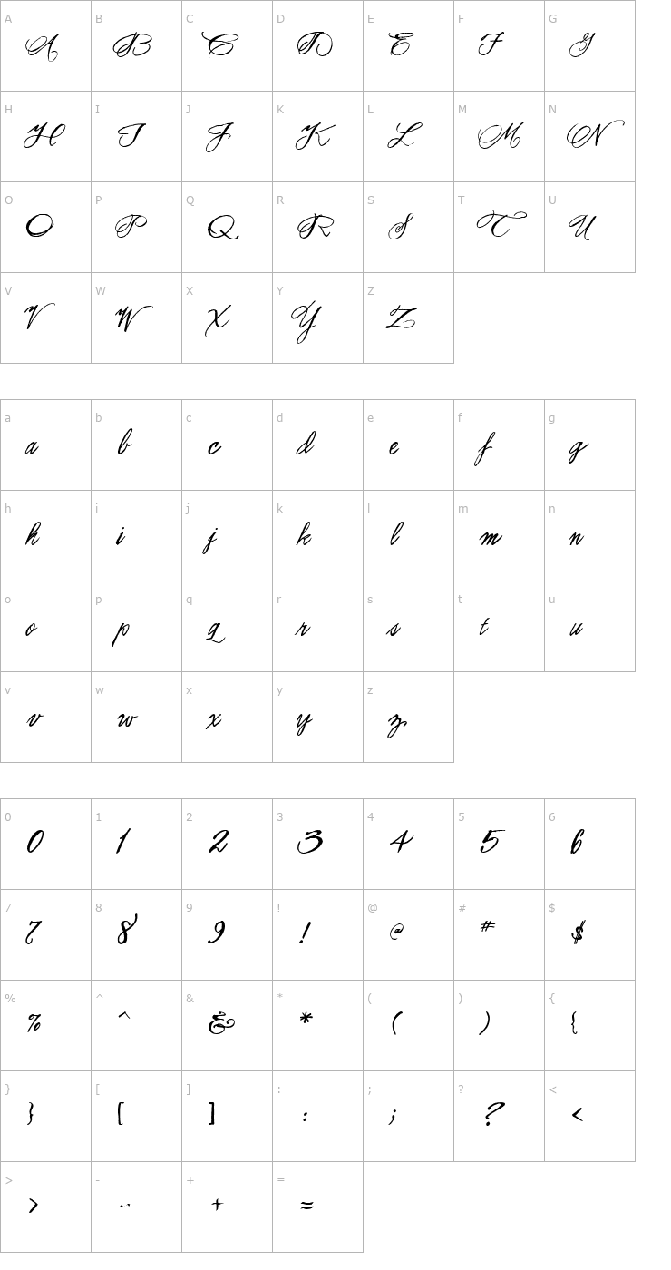 Character Map Rosemary Copperplate Font