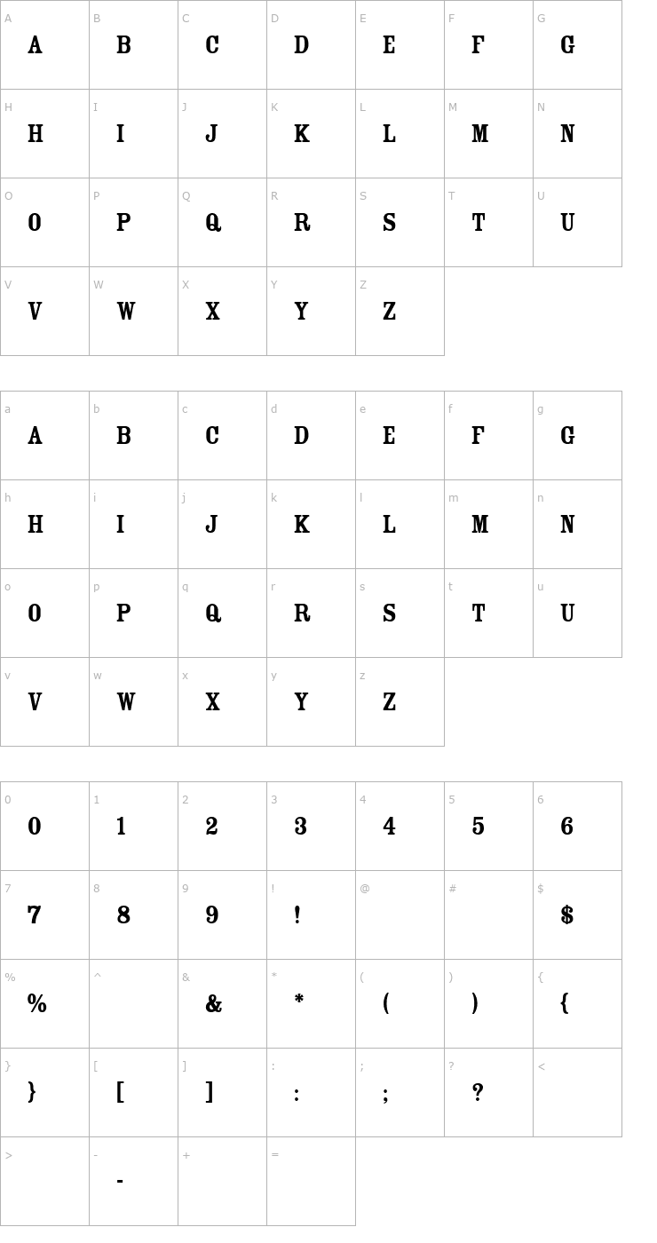 Character Map Rosewood Fill Font