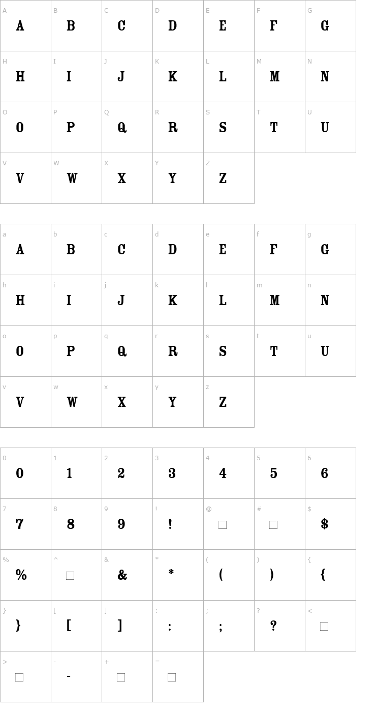 Character Map RosewoodFill Font