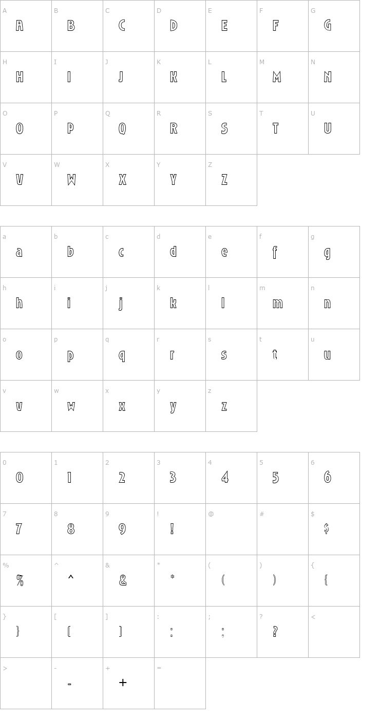 Character Map Roslyn MN Outline Font