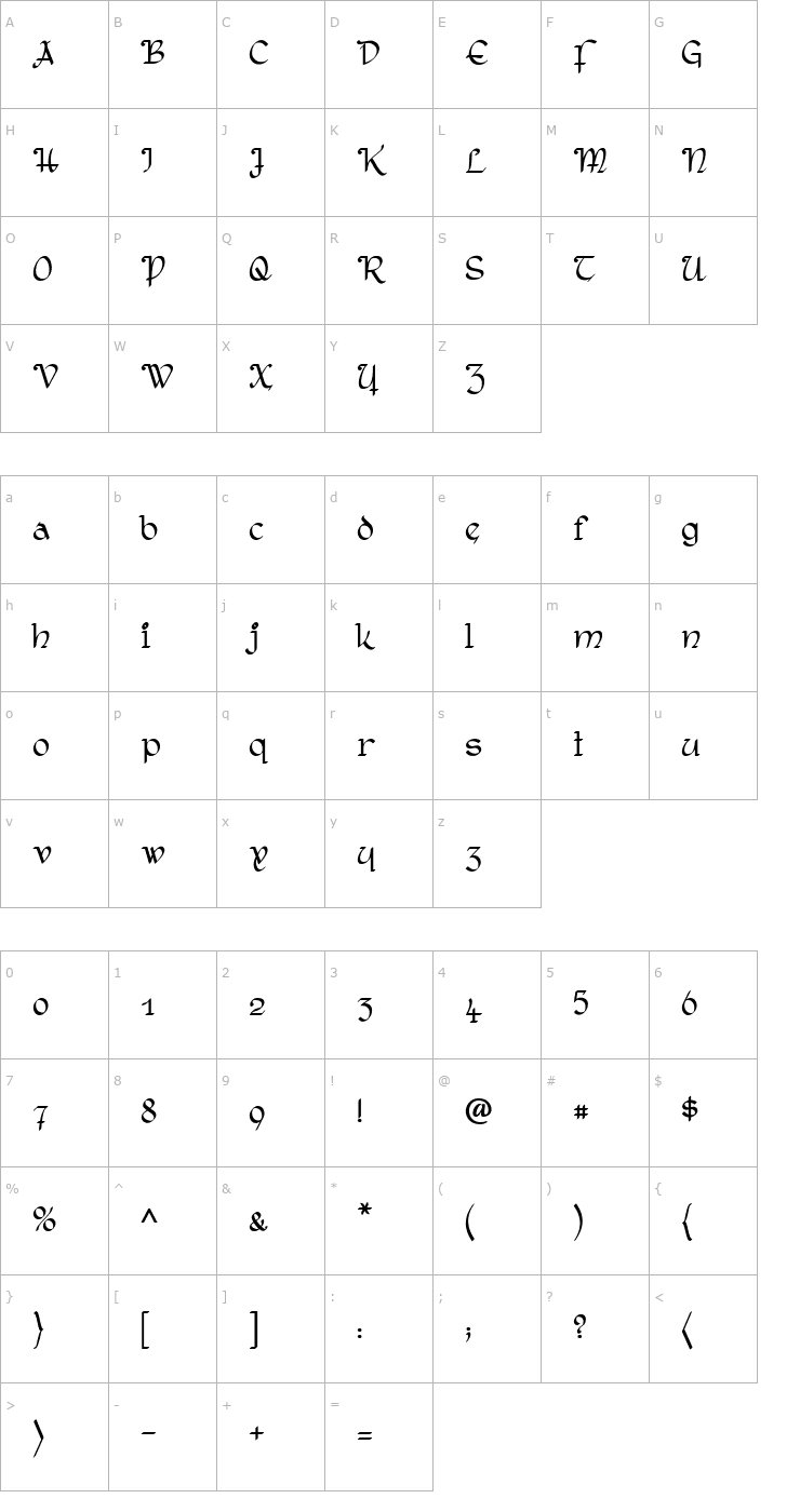 Character Map Rostock Kaligraph Font