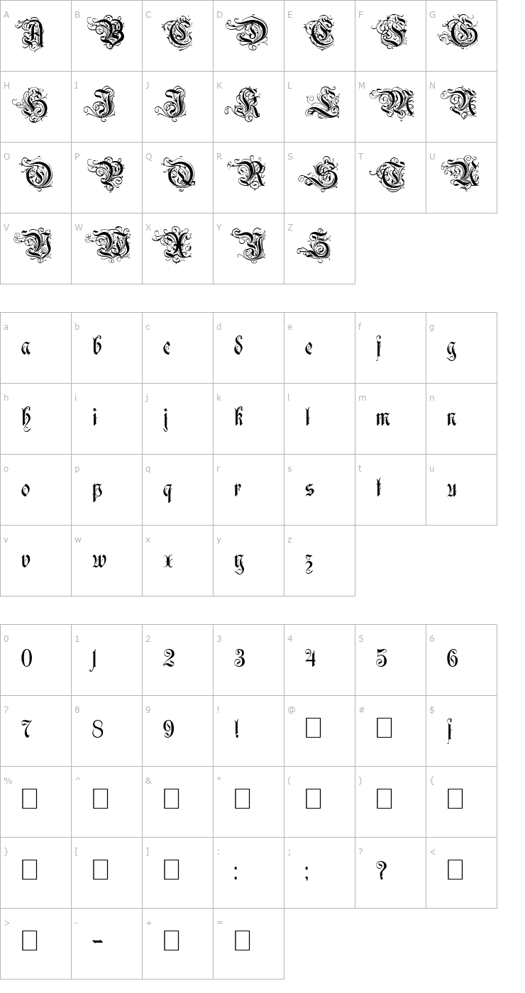 Character Map Rothenburg Decorative Normal Font