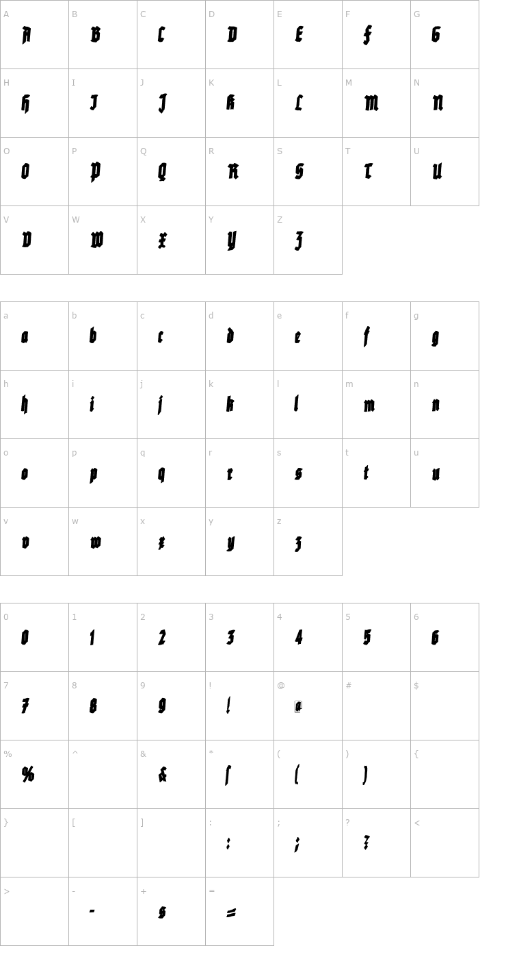 Character Map RottenScriptTight Font