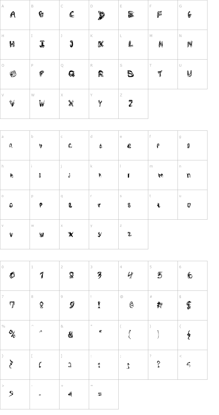 Character Map Rough Outline Font