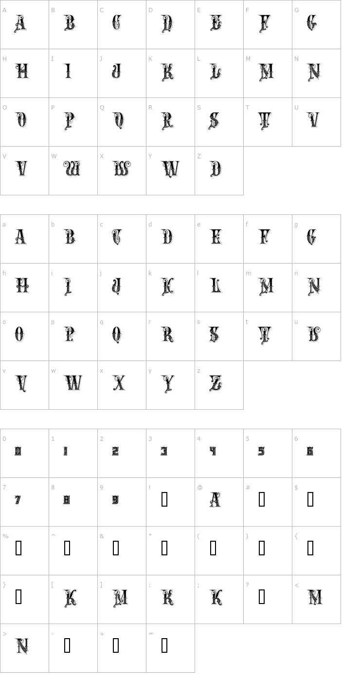 Character Map Rough Riders Alt Caps Font